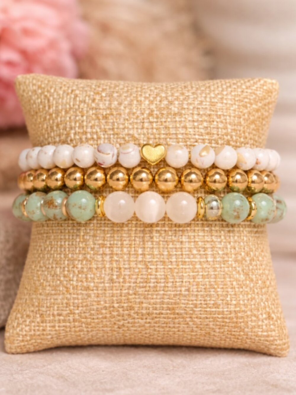 Green Turquoise Selenite Bracelet Set 3pc Gemstone Stack Gift Ready Jewelry